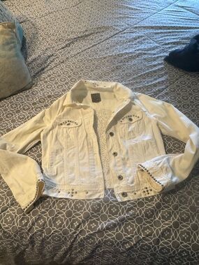 Lucky Brand White Studded Denim Jacket - Women